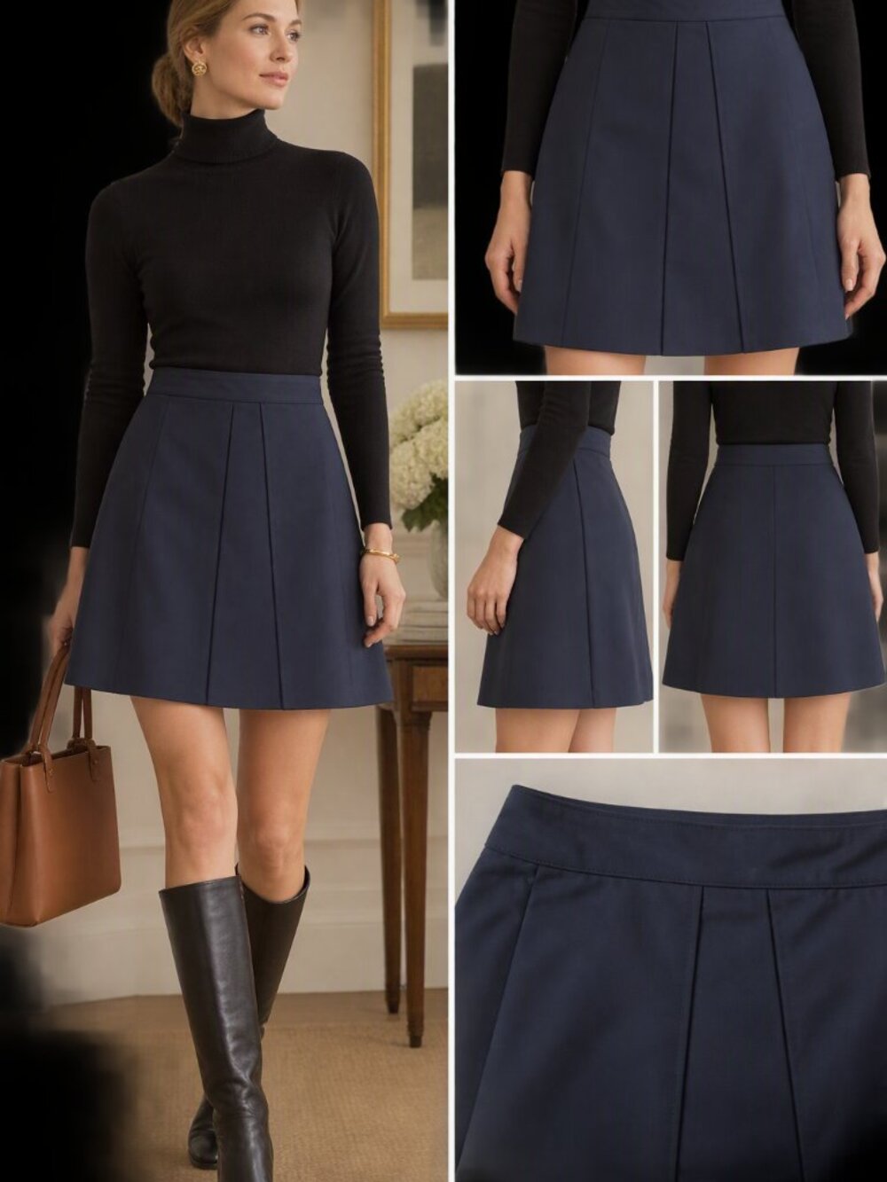 Tory Burch Navy A-Line Skirt Size 6 Classic Preppy Career Midi Skirt
